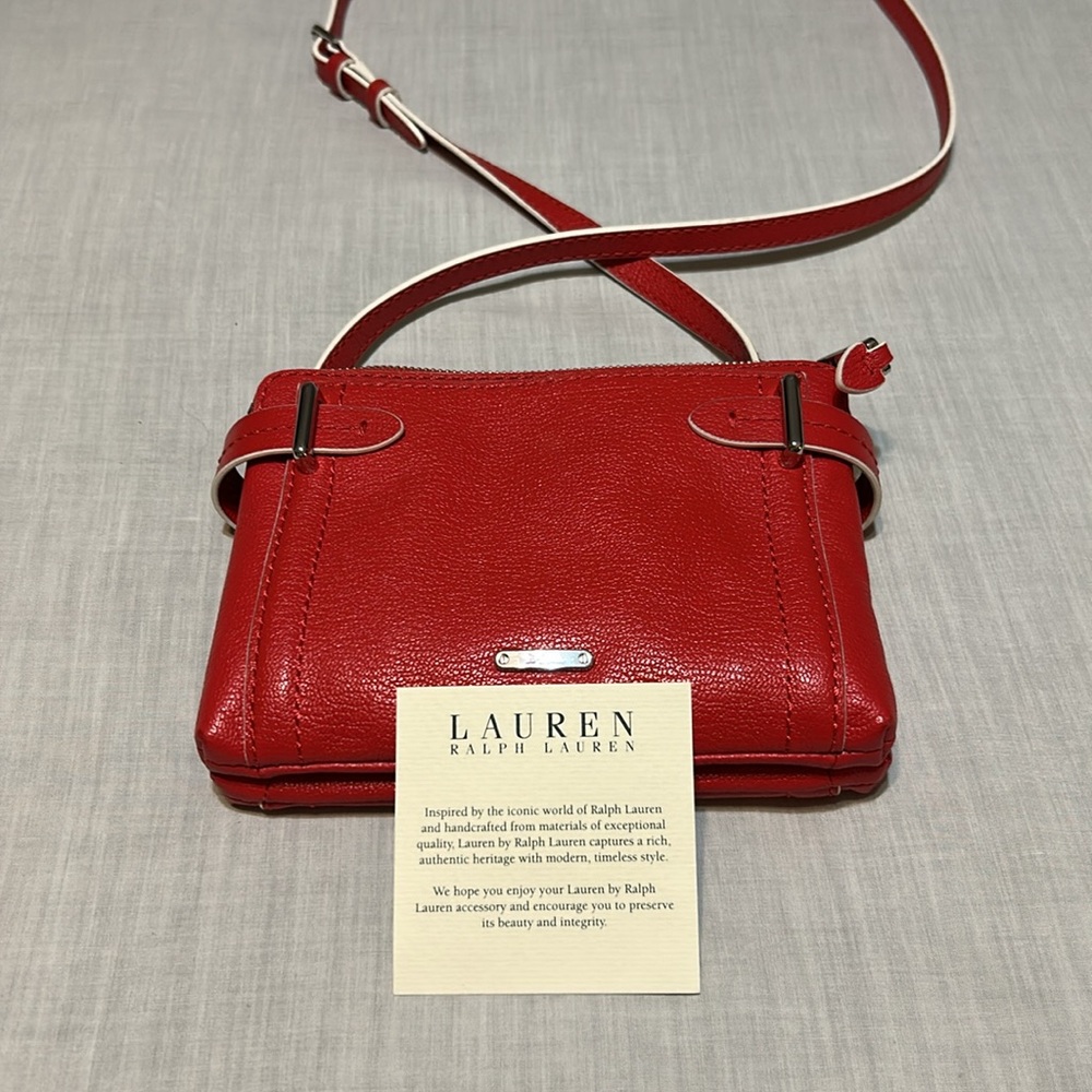 Lauren Ralph Lauren Gladstone Double Zip Crossbody Poppy Ore Sq - Picture 2 of 7